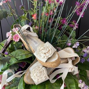 Yves Saint Laurent Beige Espadrilles with Rosette Accent